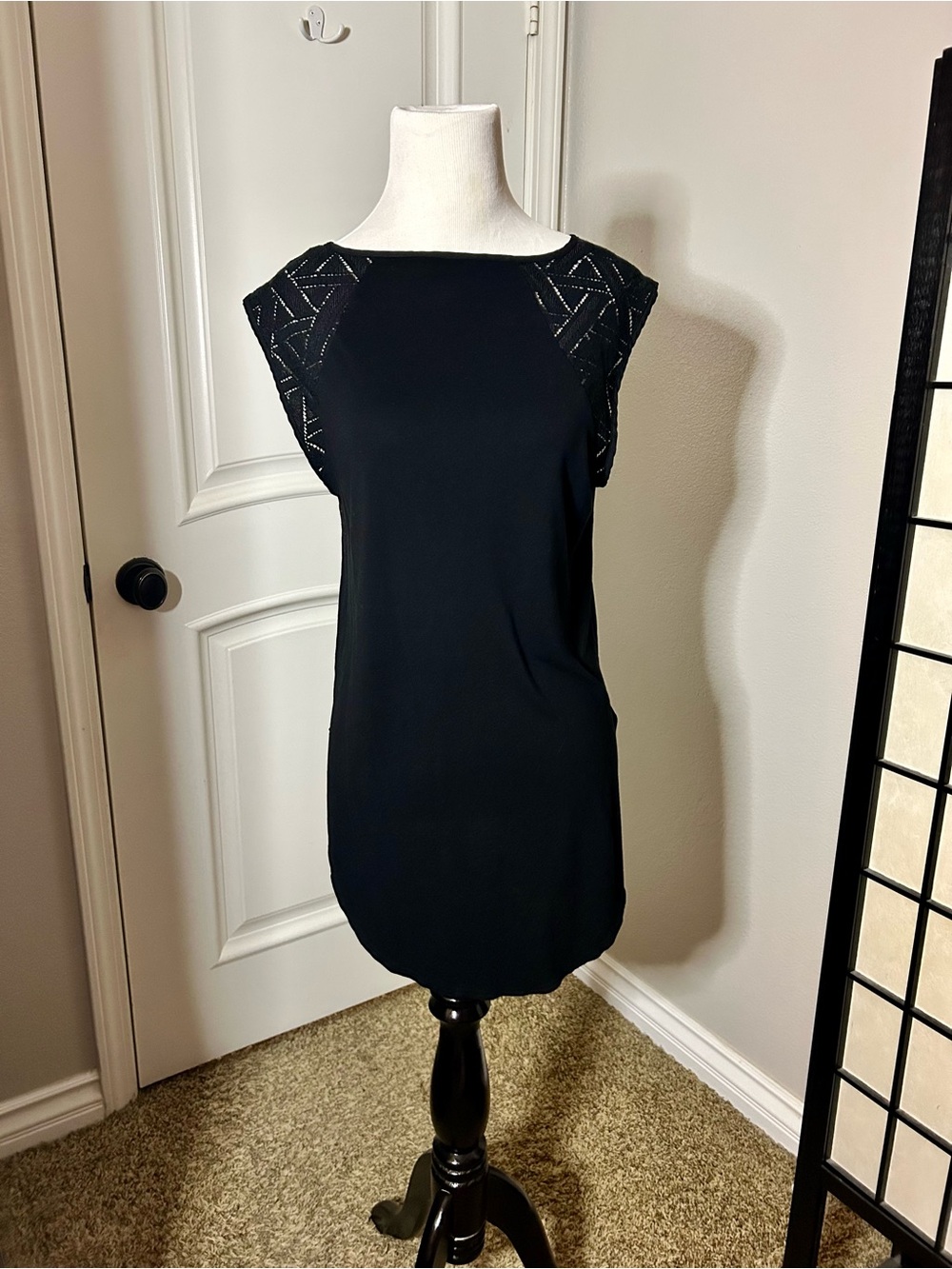 Black Cap-Sleeve Embellished shirt